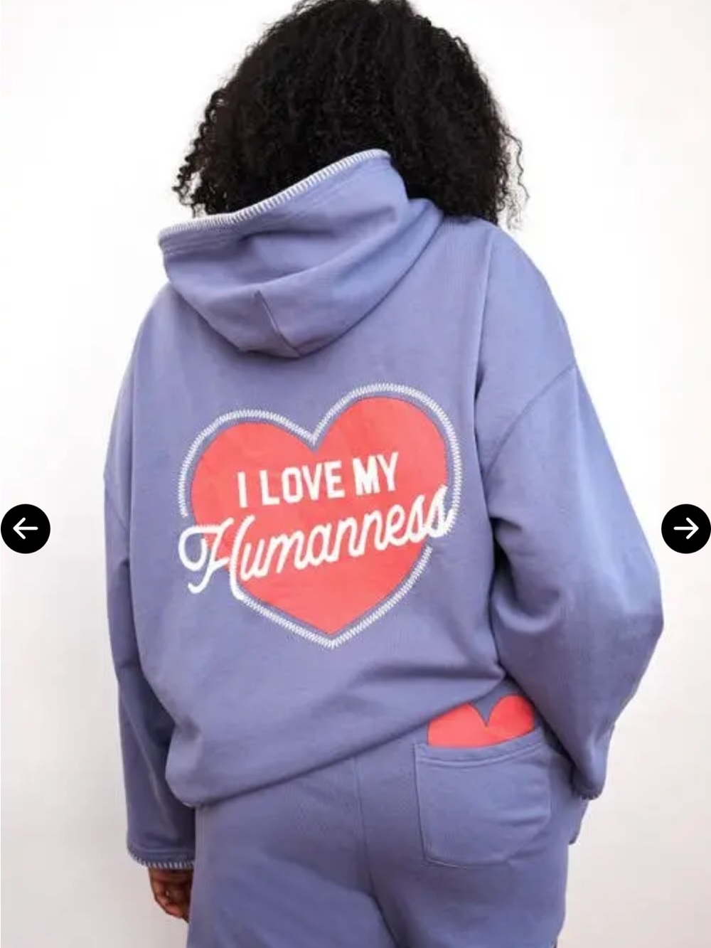 The Mayfair Group I Love My Humanness Hoodie M/L Washed Blue Lilac Oversized